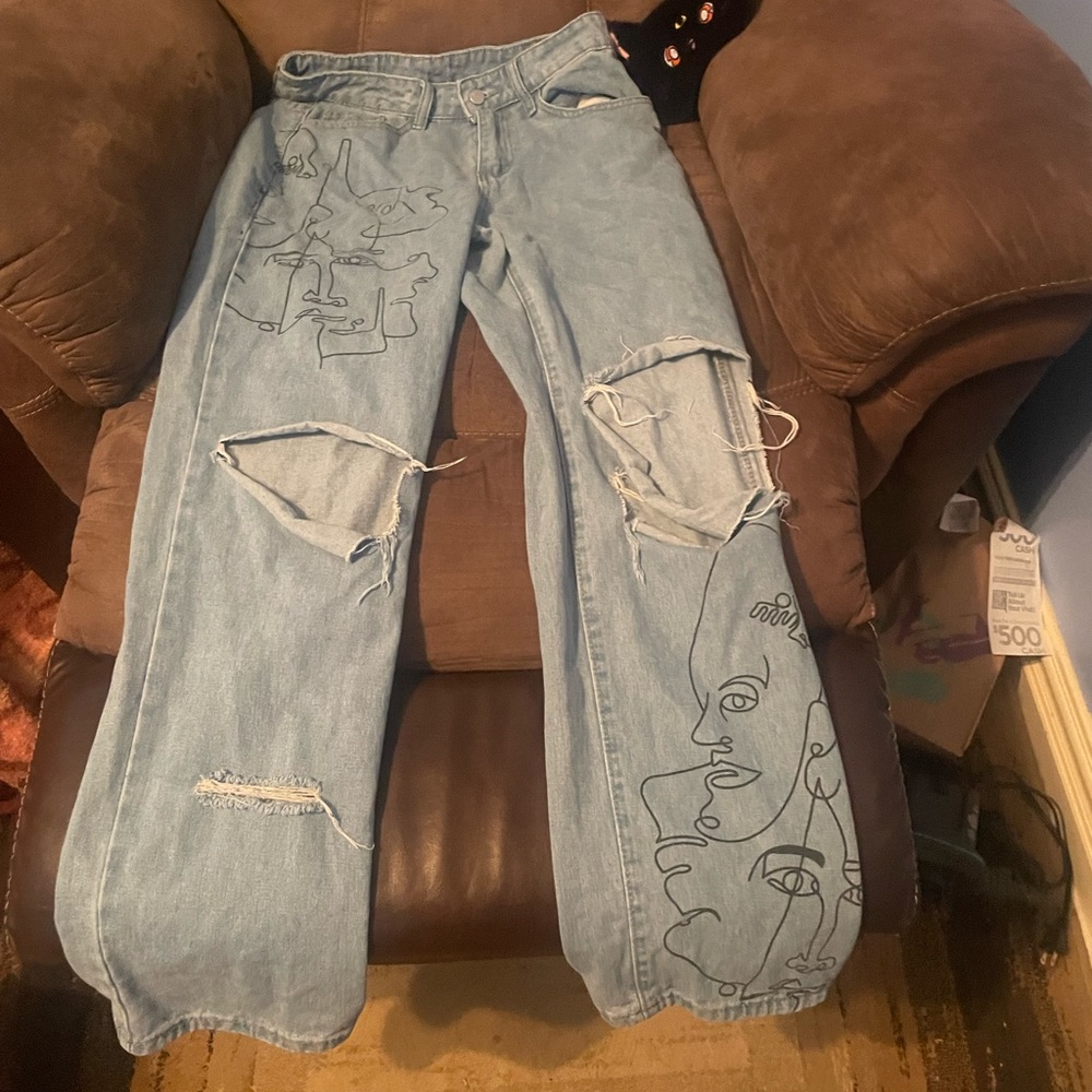 Jeans with faces